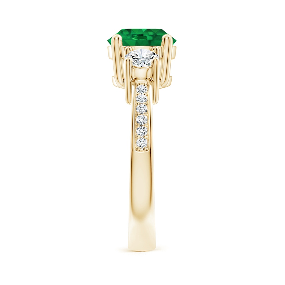 8mm AAA Classic Three Stone Emerald and Diamond Ring in Yellow Gold side 299