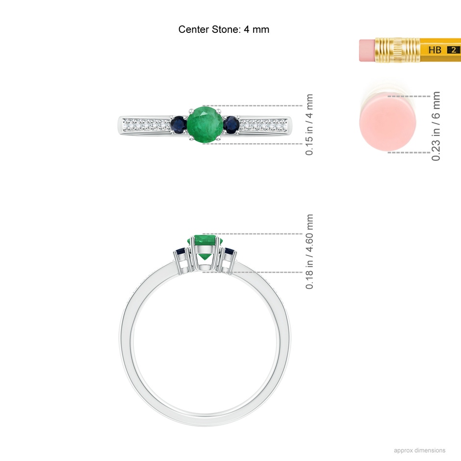 4mm A Classic Three Stone Emerald and Blue Sapphire Ring in P950 Platinum ruler
