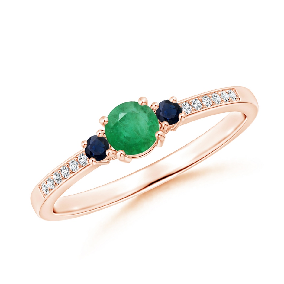 4mm A Classic Three Stone Emerald and Blue Sapphire Ring in Rose Gold 