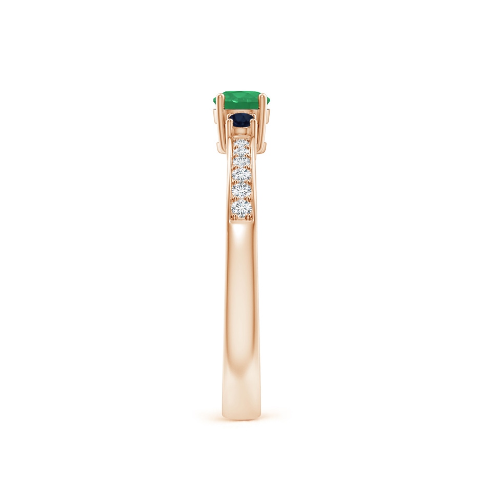 4mm A Classic Three Stone Emerald and Blue Sapphire Ring in Rose Gold side-2