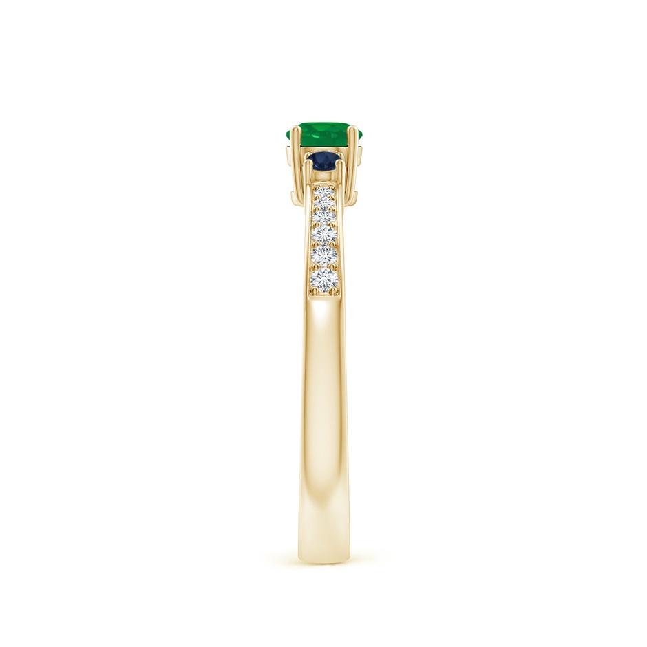 4mm AA Classic Three Stone Emerald and Blue Sapphire Ring in Yellow Gold side-2