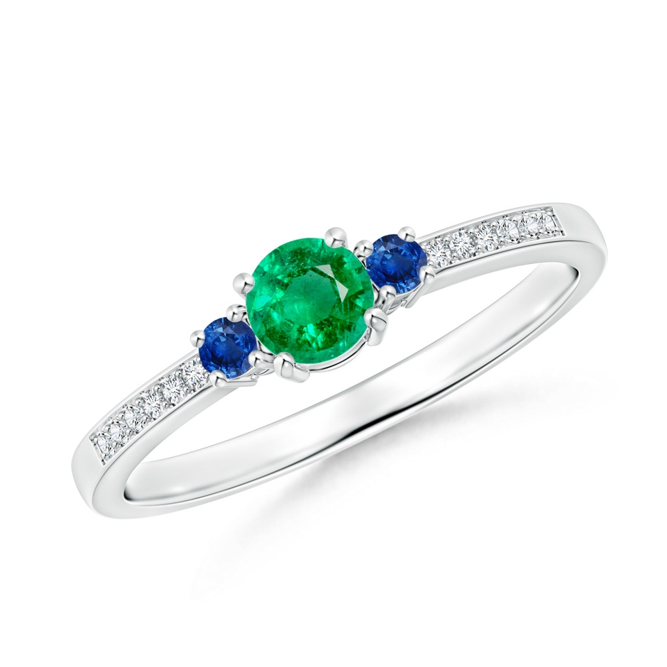 4mm AAA Classic Three Stone Emerald and Blue Sapphire Ring in P950 Platinum 