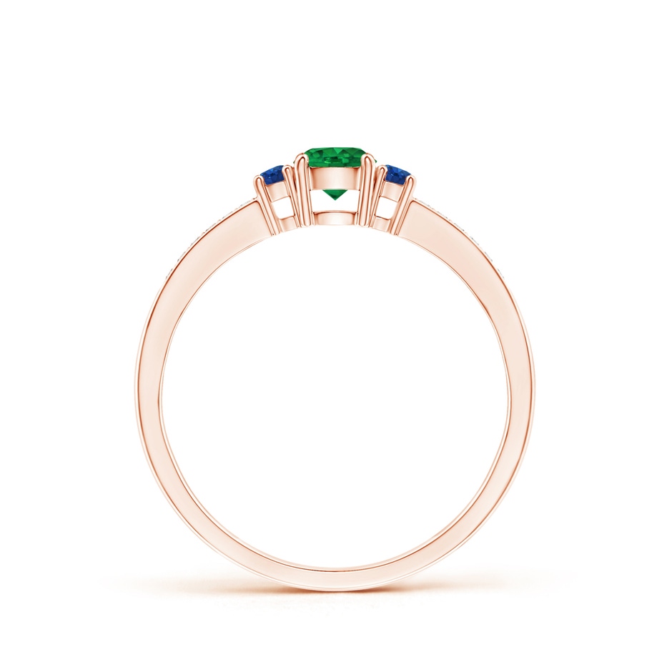 4mm AAA Classic Three Stone Emerald and Blue Sapphire Ring in Rose Gold side-1