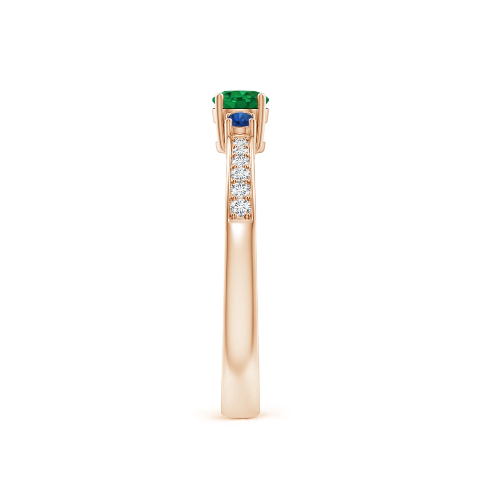 4mm AAA Classic Three Stone Emerald and Blue Sapphire Ring in Rose Gold side-2