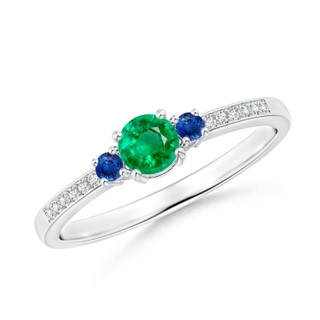 4mm AAA Classic Three Stone Emerald and Blue Sapphire Ring in White Gold
