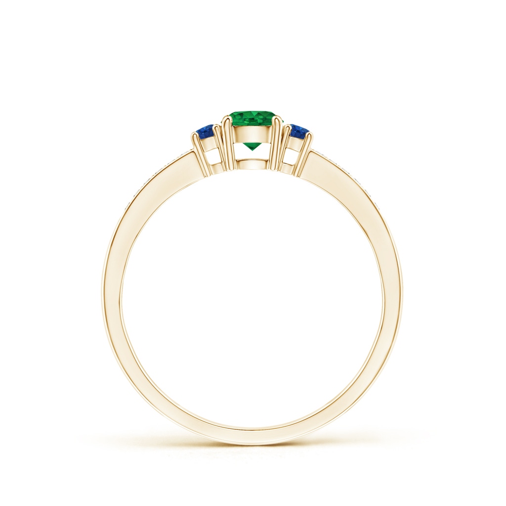 4mm AAA Classic Three Stone Emerald and Blue Sapphire Ring in Yellow Gold Side-1