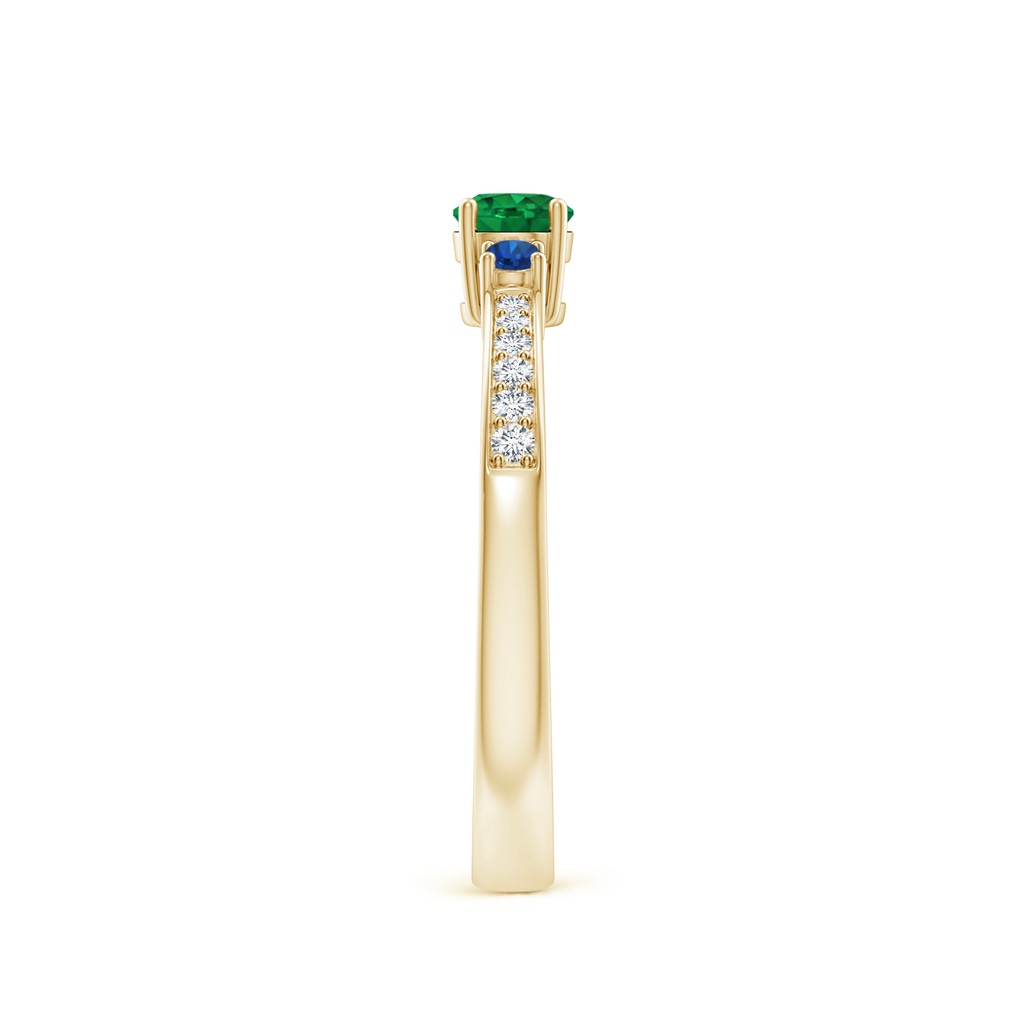 4mm AAA Classic Three Stone Emerald and Blue Sapphire Ring in Yellow Gold Side-2