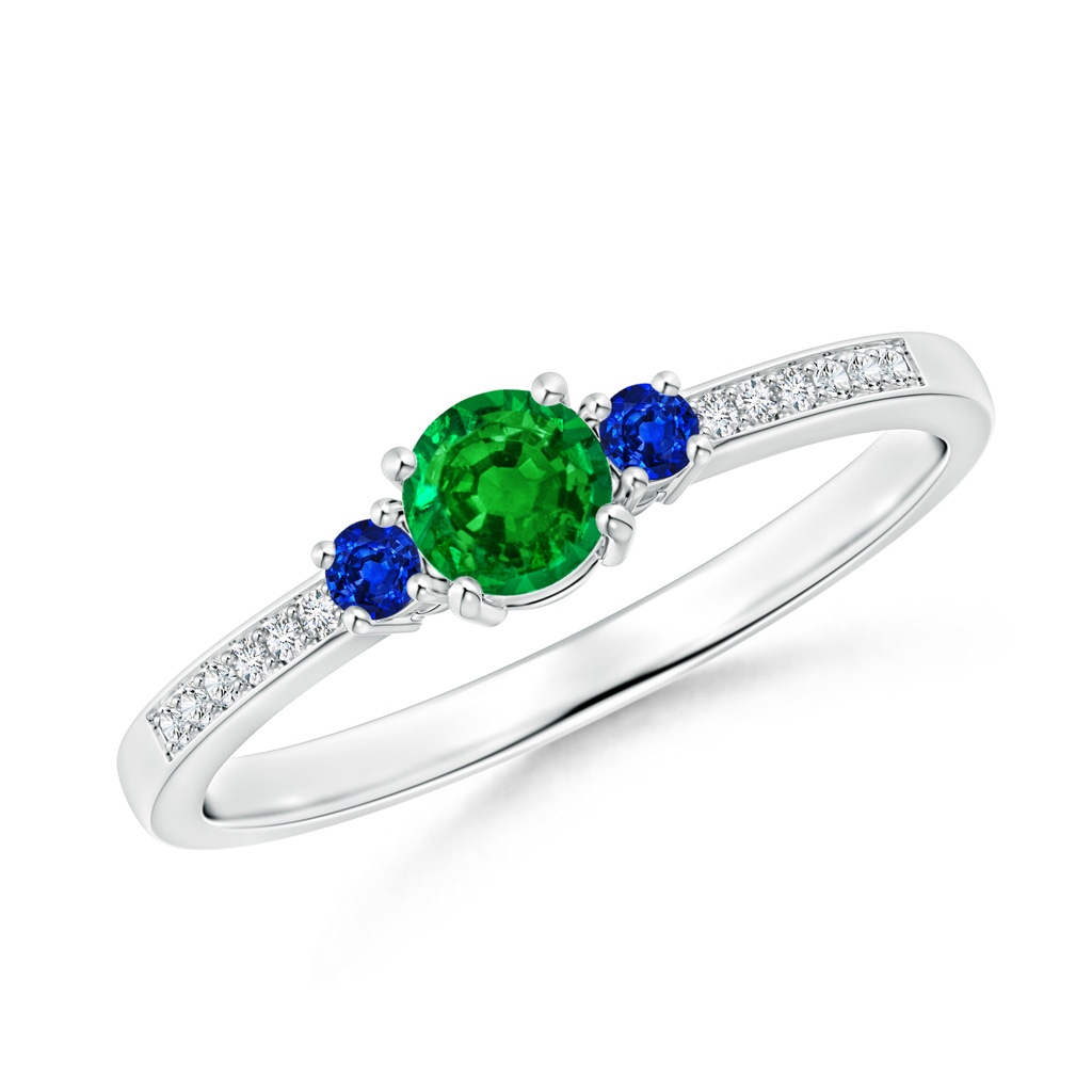4mm AAAA Classic Three Stone Emerald and Blue Sapphire Ring in P950 Platinum