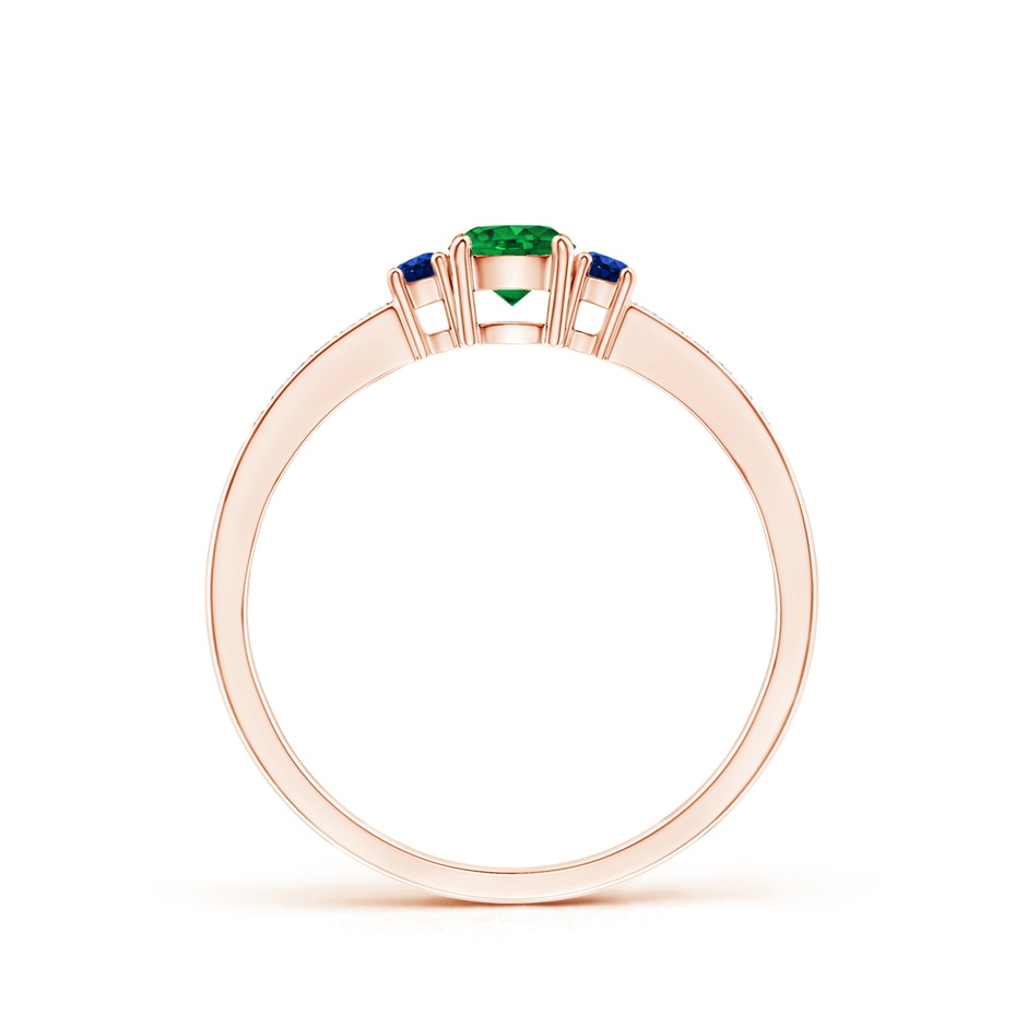 4mm AAAA Classic Three Stone Emerald and Blue Sapphire Ring in Rose Gold side-1