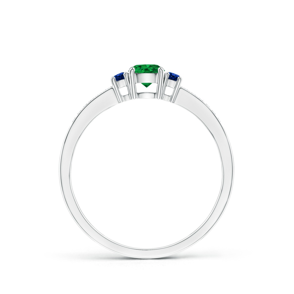 4mm AAAA Classic Three Stone Emerald and Blue Sapphire Ring in White Gold - side_1