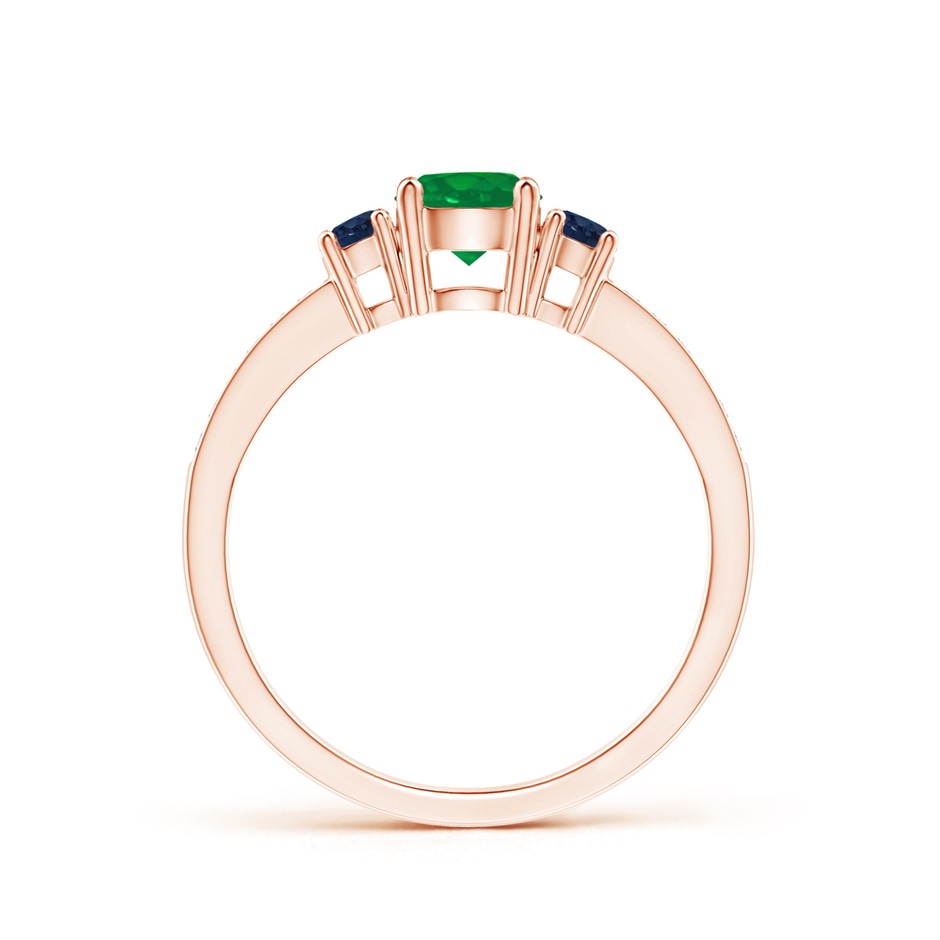 5mm AA Classic Three Stone Emerald and Blue Sapphire Ring in Rose Gold side-1