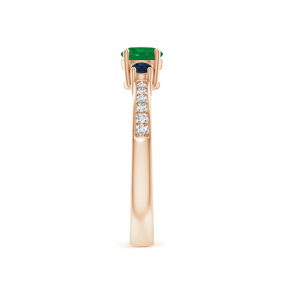 5mm AA Classic Three Stone Emerald and Blue Sapphire Ring in Rose Gold side-2