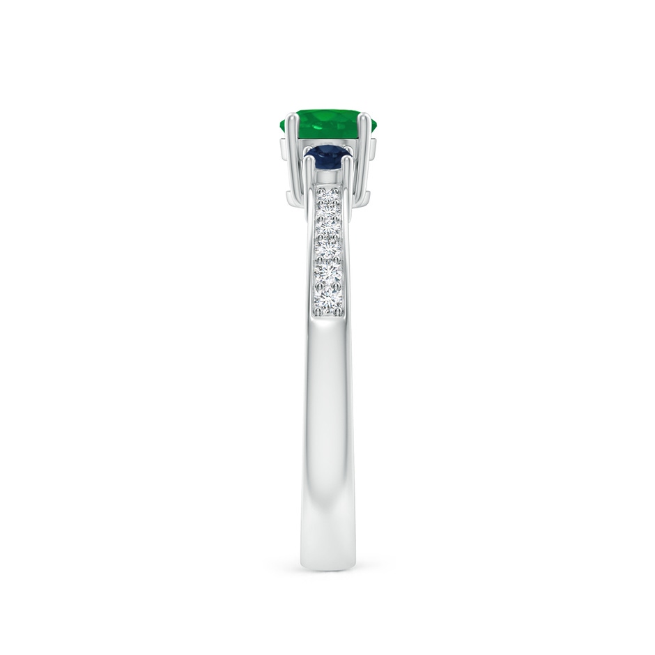 5mm AA Classic Three Stone Emerald and Blue Sapphire Ring in White Gold side-2