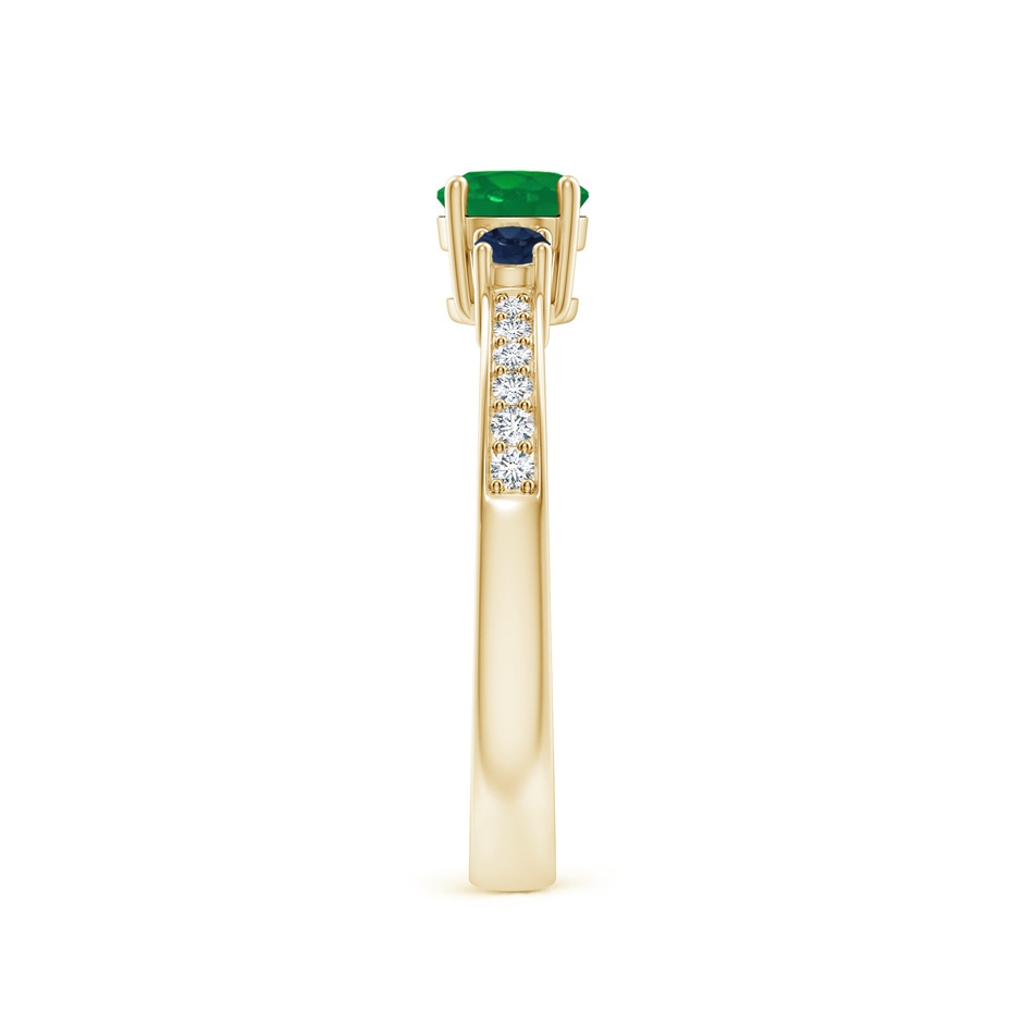5mm AA Classic Three Stone Emerald and Blue Sapphire Ring in Yellow Gold side-2