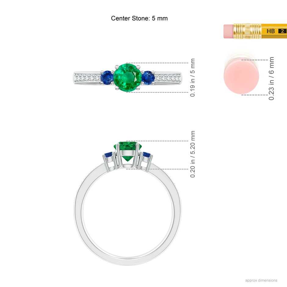5mm AAA Classic Three Stone Emerald and Blue Sapphire Ring in P950 Platinum ruler