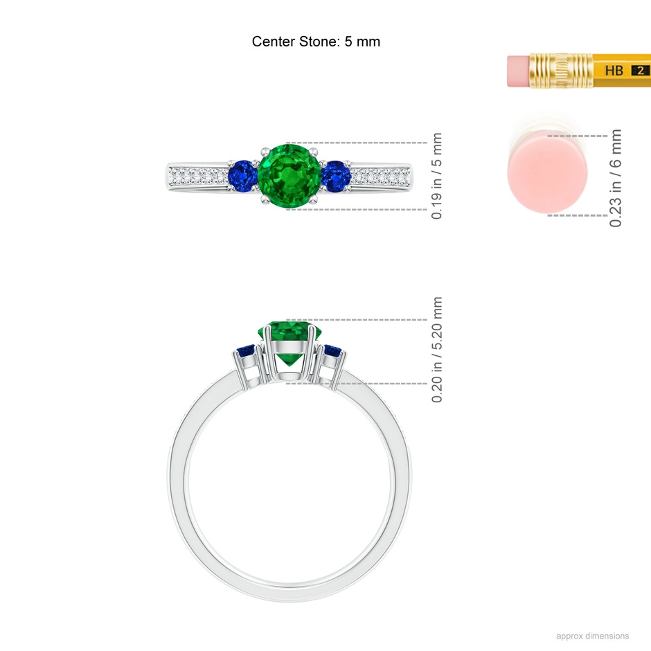 5mm AAAA Classic Three Stone Emerald and Blue Sapphire Ring in P950 Platinum ruler