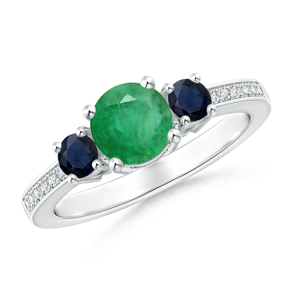 6mm A Classic Three Stone Emerald and Blue Sapphire Ring in P950 Platinum 