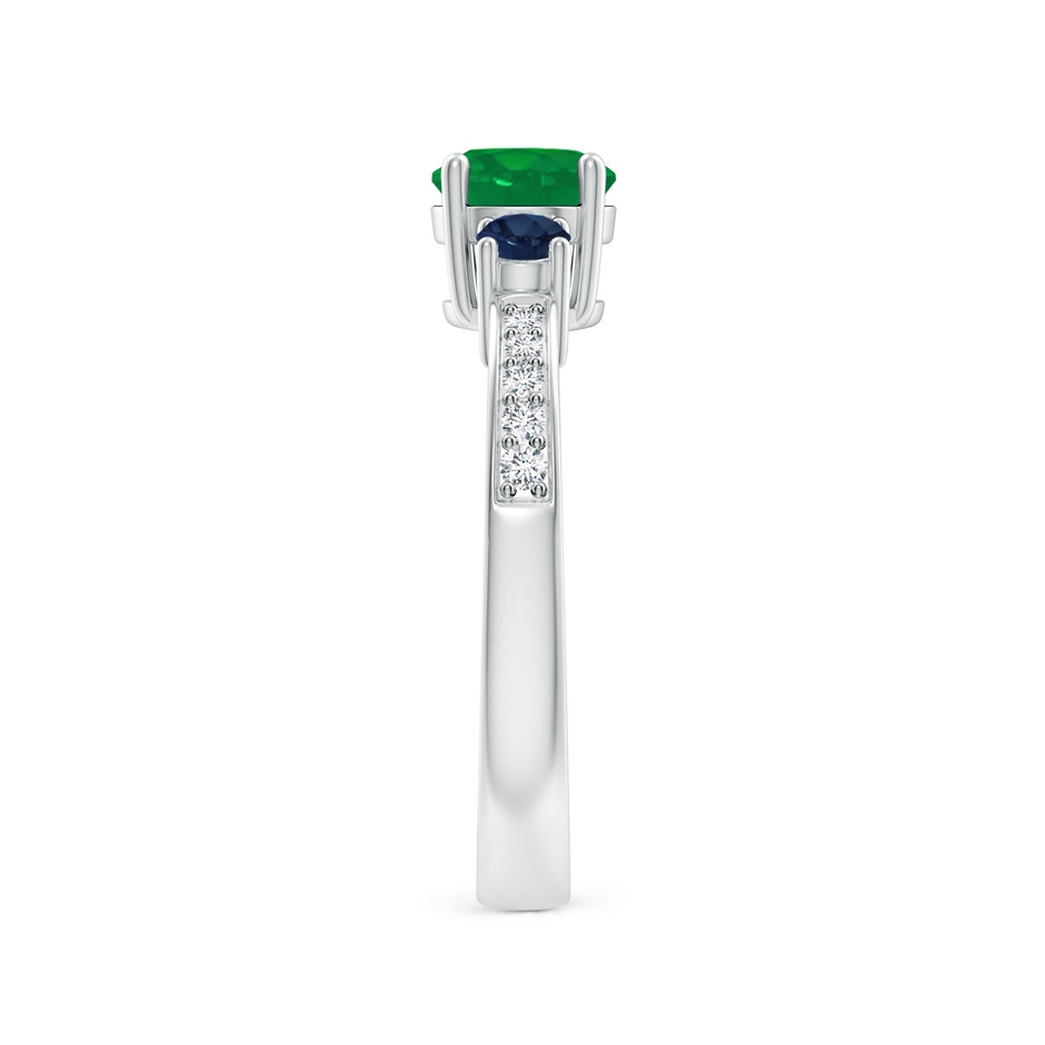 6mm AA Classic Three Stone Emerald and Blue Sapphire Ring in White Gold side-2