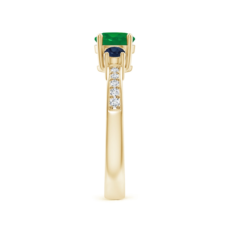 6mm AA Classic Three Stone Emerald and Blue Sapphire Ring in Yellow Gold side-2