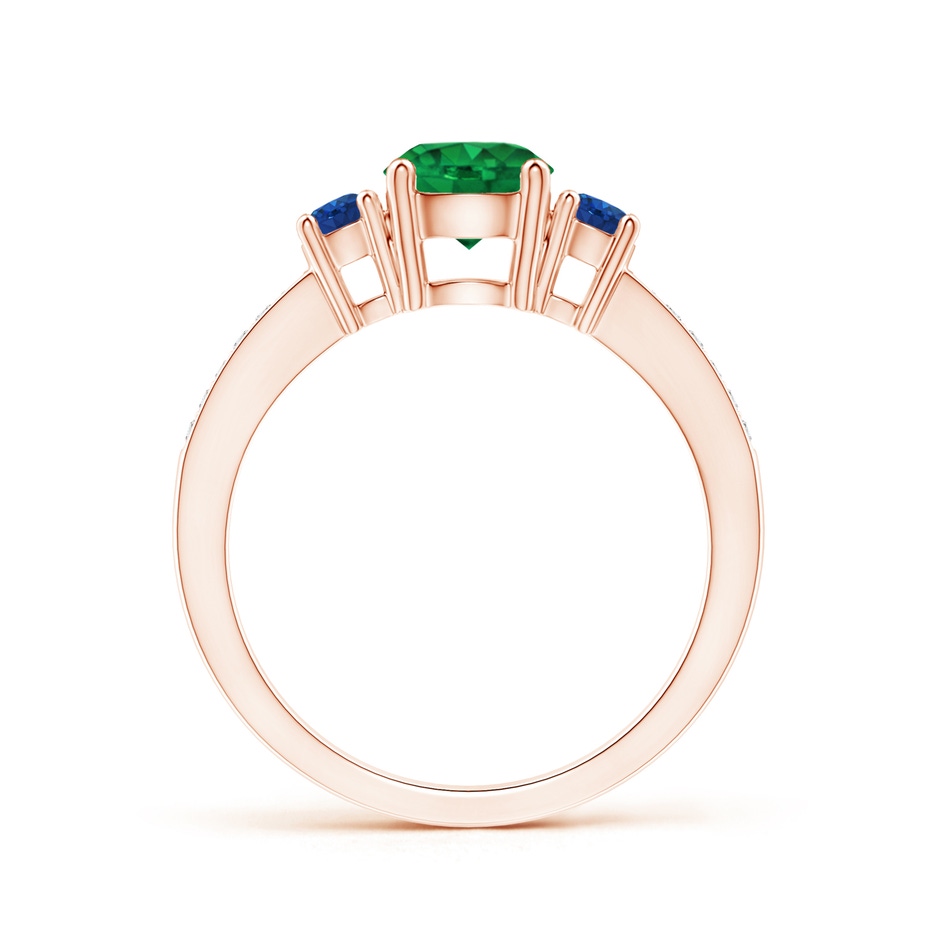 6mm AAA Classic Three Stone Emerald and Blue Sapphire Ring in Rose Gold side-1