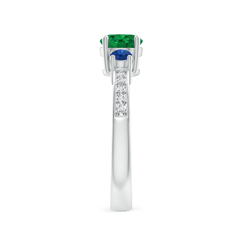 6mm AAA Classic Three Stone Emerald and Blue Sapphire Ring in White Gold side-2