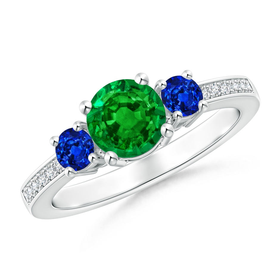 6mm AAAA Classic Three Stone Emerald and Blue Sapphire Ring in P950 Platinum 