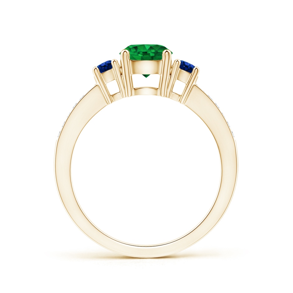6mm AAAA Classic Three Stone Emerald and Blue Sapphire Ring in Yellow Gold side-1