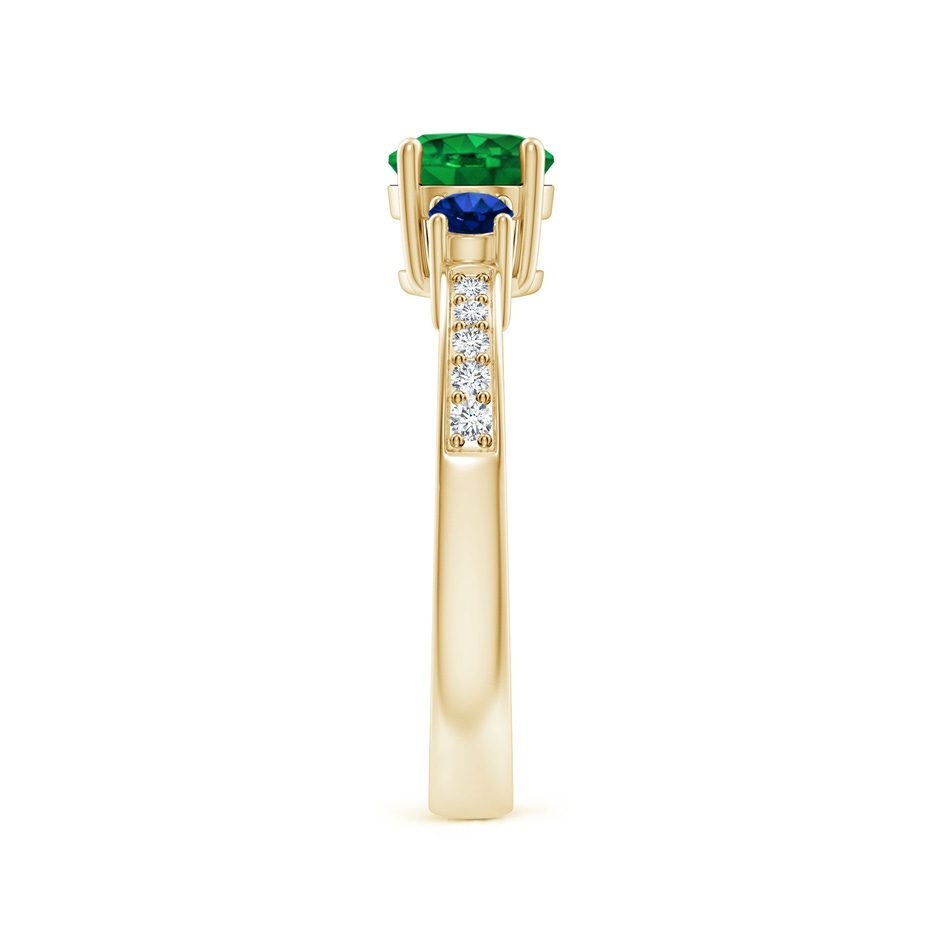 6mm AAAA Classic Three Stone Emerald and Blue Sapphire Ring in Yellow Gold side-2