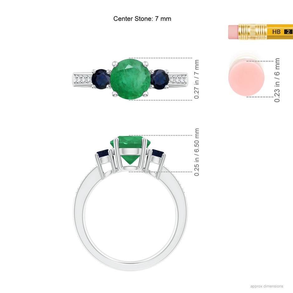 7mm A Classic Three Stone Emerald and Blue Sapphire Ring in P950 Platinum ruler