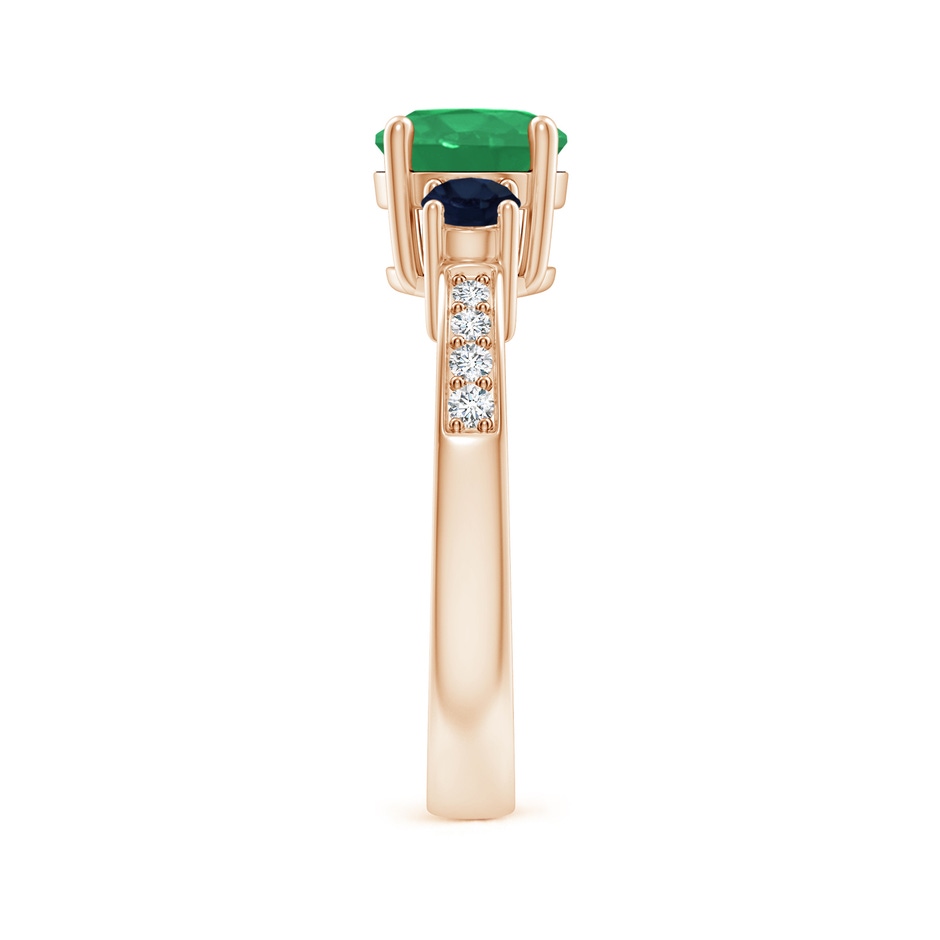 7mm A Classic Three Stone Emerald and Blue Sapphire Ring in Rose Gold side-2