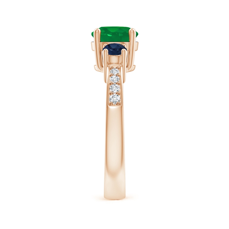 7mm AA Classic Three Stone Emerald and Blue Sapphire Ring in Rose Gold side-2