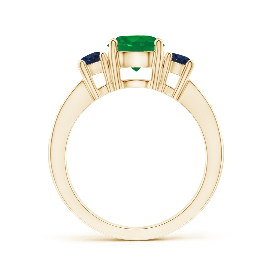 7mm AA Classic Three Stone Emerald and Blue Sapphire Ring in Yellow Gold side-1