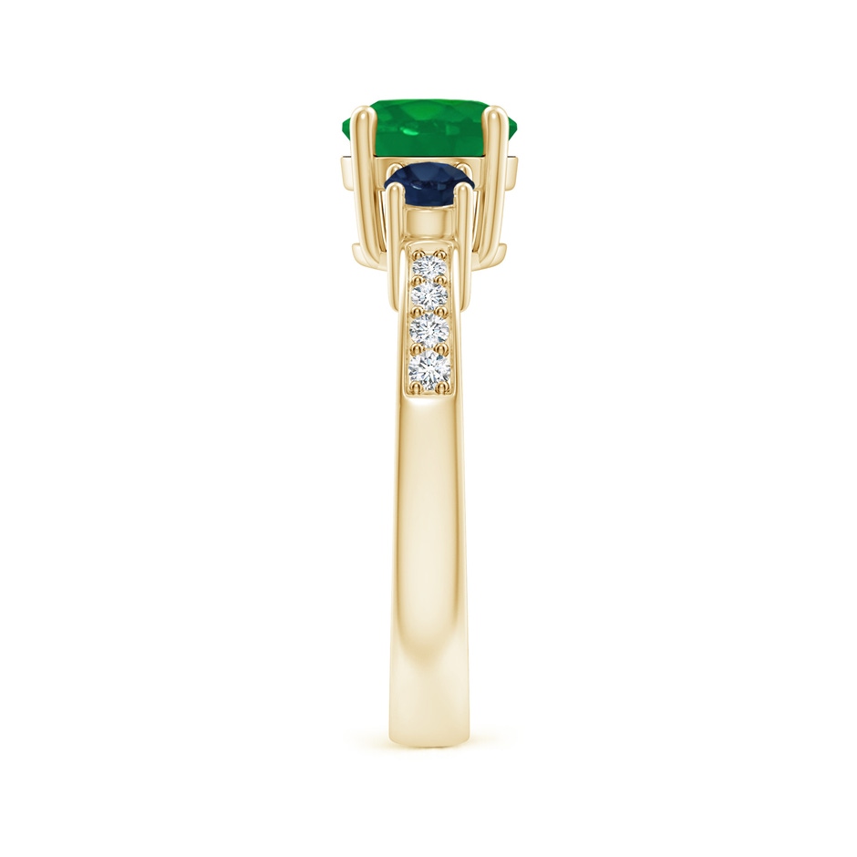 7mm AA Classic Three Stone Emerald and Blue Sapphire Ring in Yellow Gold side-2