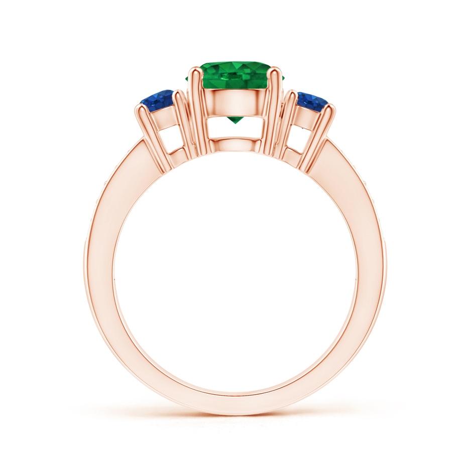 7mm AAA Classic Three Stone Emerald and Blue Sapphire Ring in Rose Gold side-1
