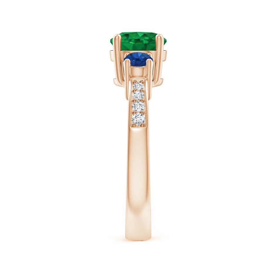 7mm AAA Classic Three Stone Emerald and Blue Sapphire Ring in Rose Gold side-2