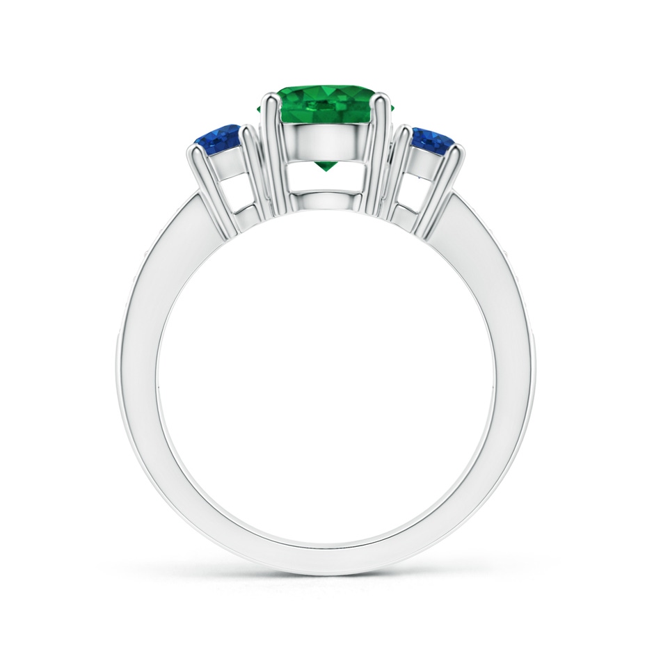 7mm AAA Classic Three Stone Emerald and Blue Sapphire Ring in White Gold side-1