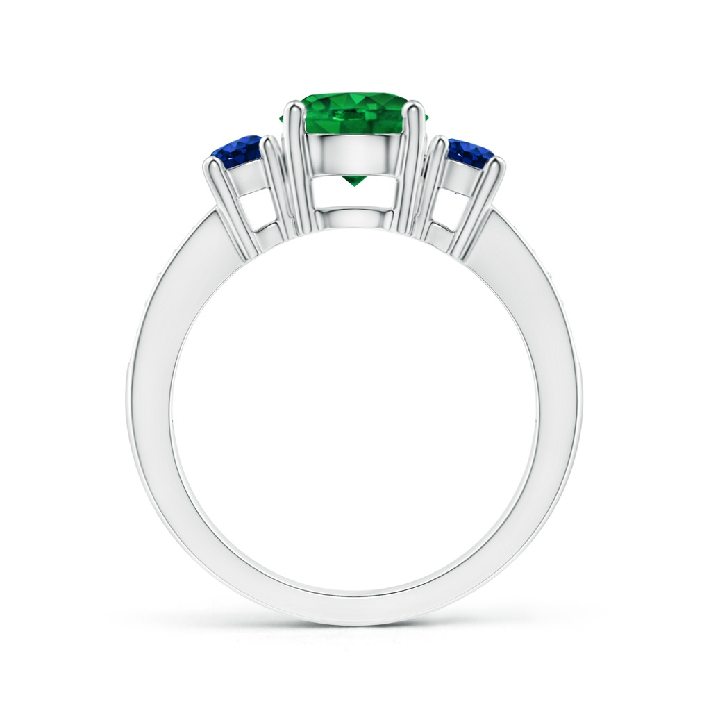 7mm AAAA Classic Three Stone Emerald and Blue Sapphire Ring in P950 Platinum Side-1