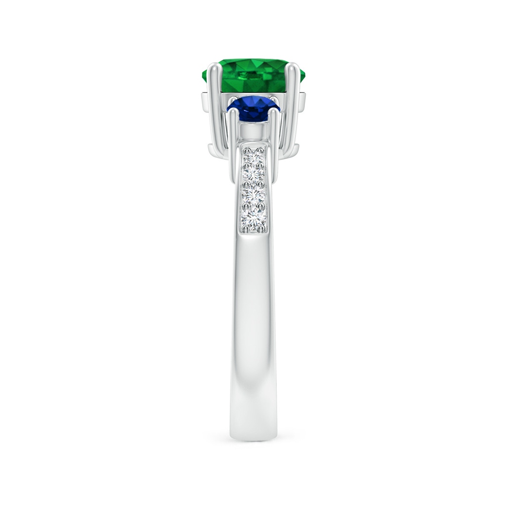7mm AAAA Classic Three Stone Emerald and Blue Sapphire Ring in P950 Platinum Side-2