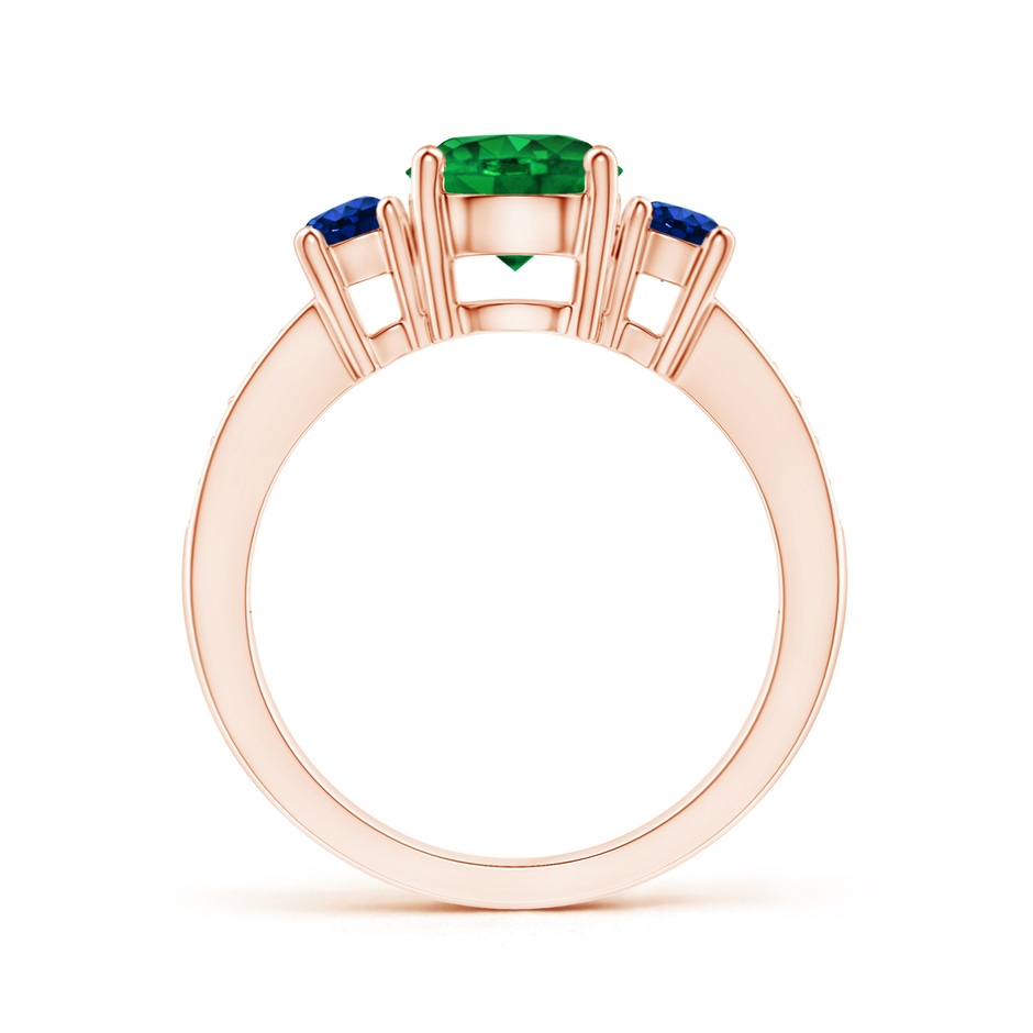 7mm AAAA Classic Three Stone Emerald and Blue Sapphire Ring in Rose Gold side-1