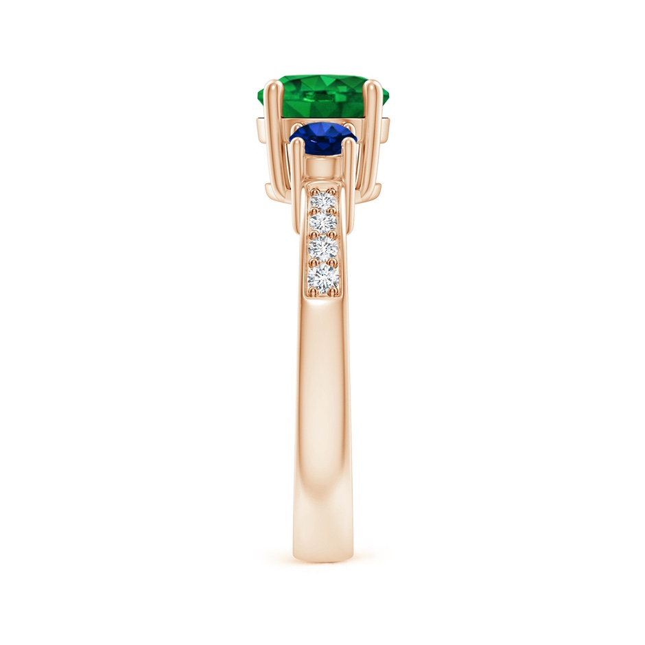 7mm AAAA Classic Three Stone Emerald and Blue Sapphire Ring in Rose Gold side-2