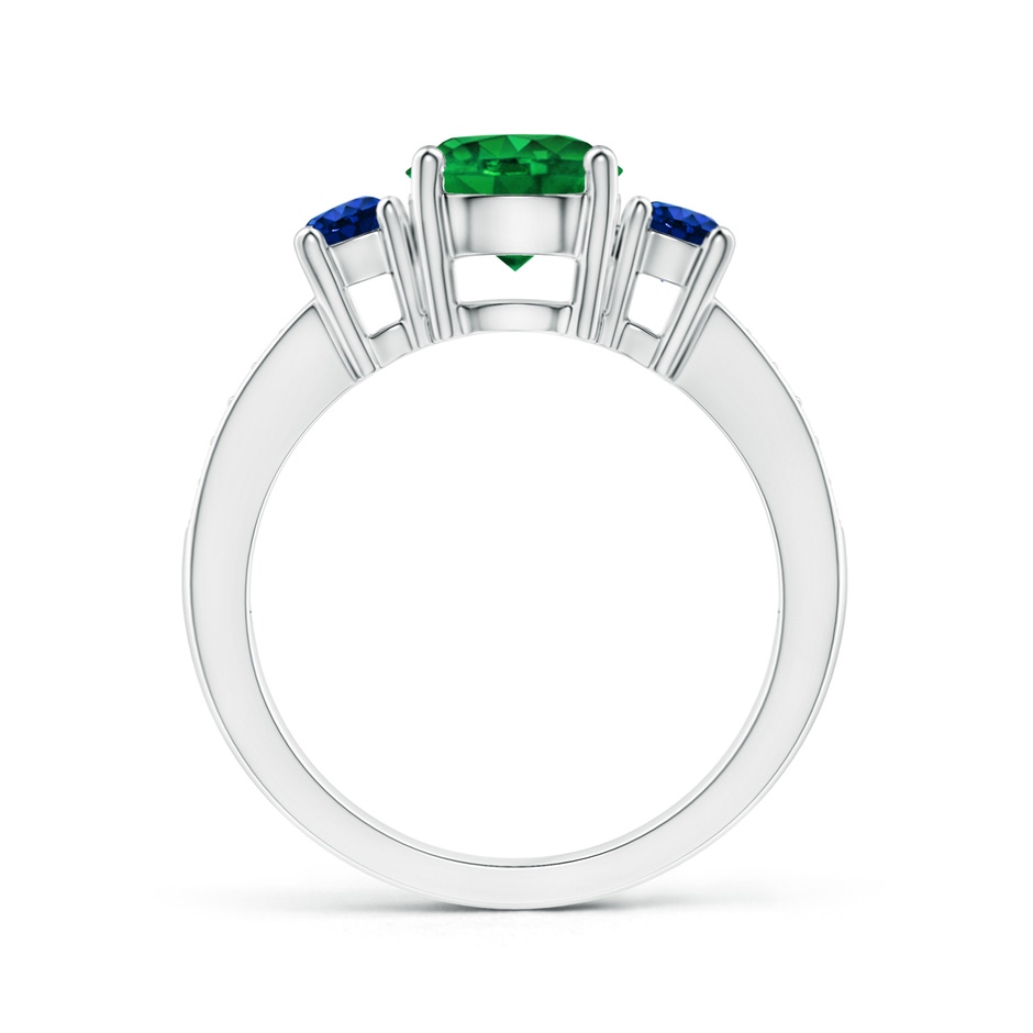 7mm AAAA Classic Three Stone Emerald and Blue Sapphire Ring in White Gold side-1