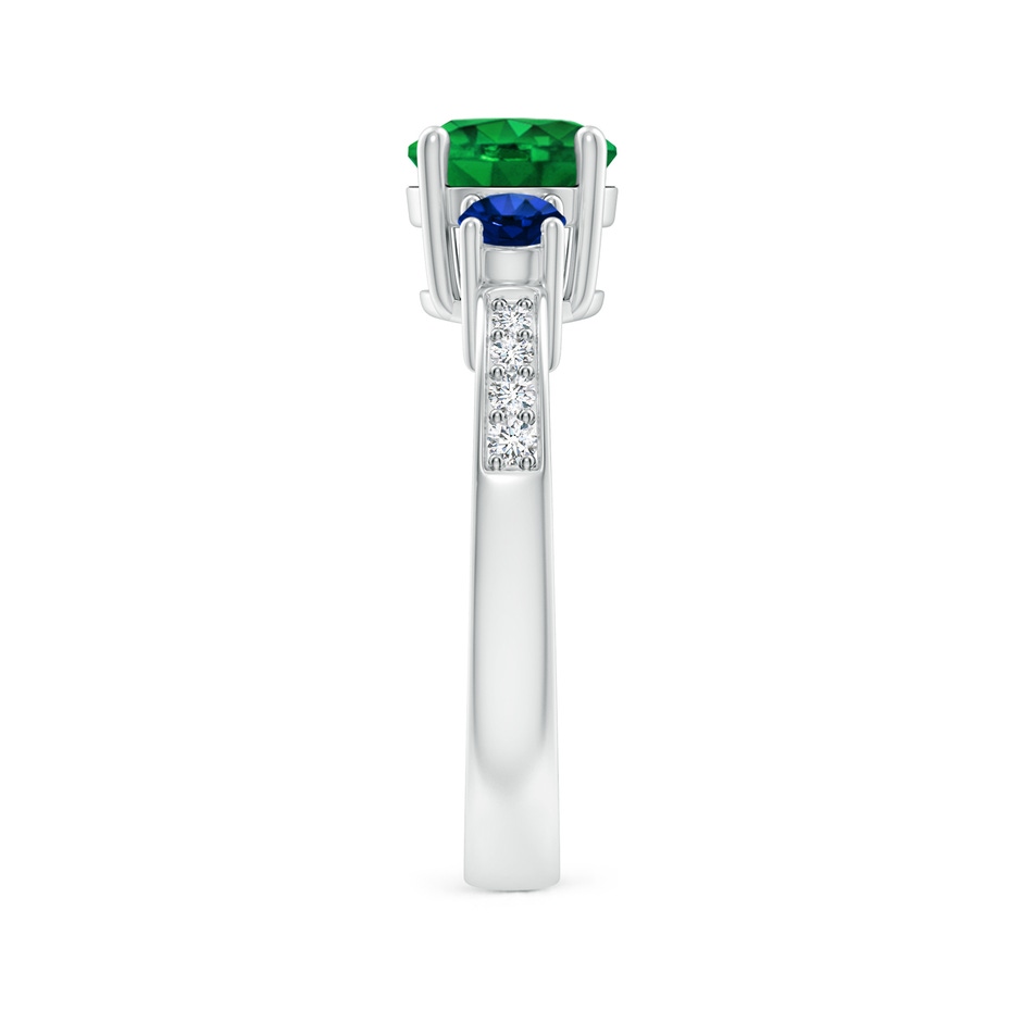 7mm AAAA Classic Three Stone Emerald and Blue Sapphire Ring in White Gold side-2