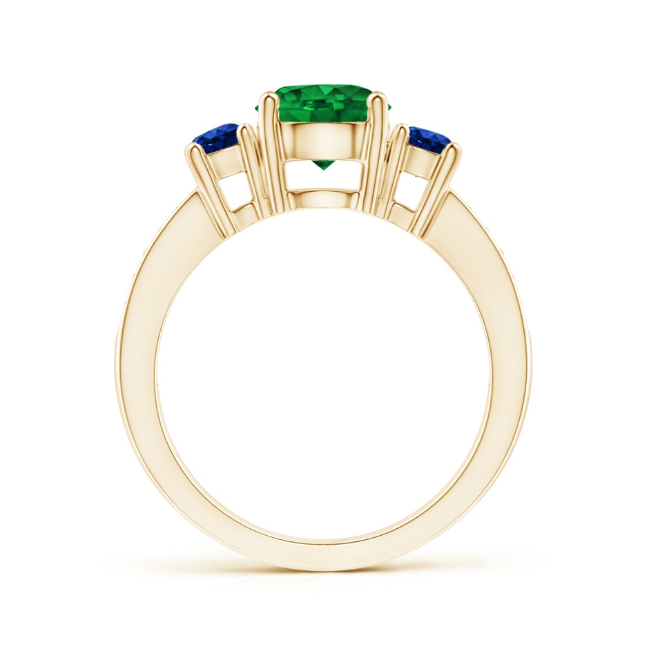 7mm AAAA Classic Three Stone Emerald and Blue Sapphire Ring in Yellow Gold side-1