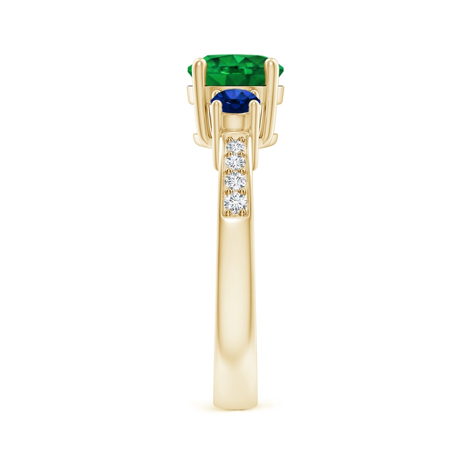 7mm AAAA Classic Three Stone Emerald and Blue Sapphire Ring in Yellow Gold side-2