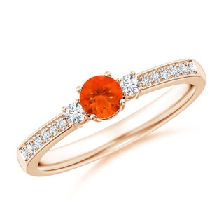 4mm AAA Classic Three Stone Fire Opal and Diamond Ring in Rose Gold