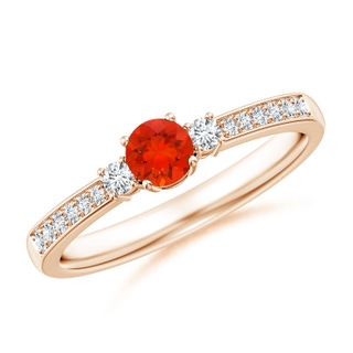 4mm AAAA Classic Three Stone Fire Opal and Diamond Ring in Rose Gold