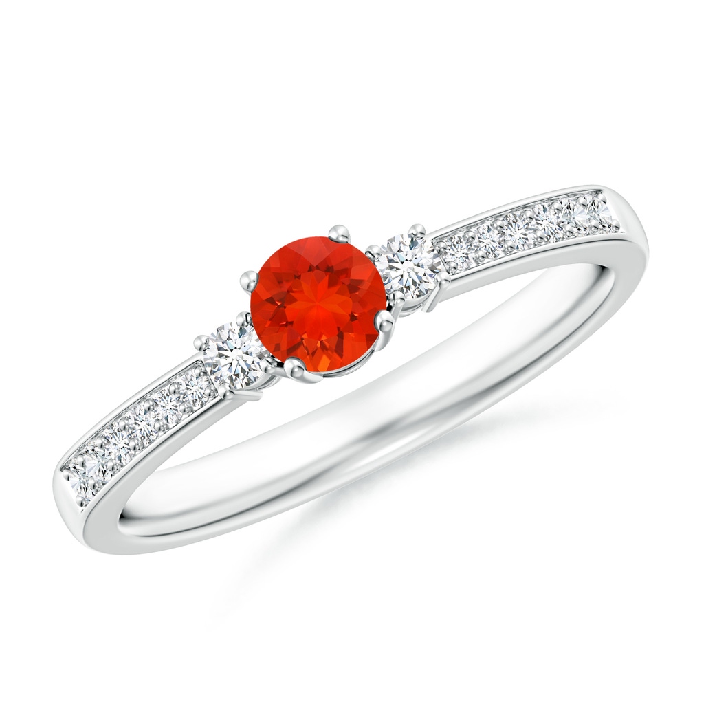 4mm AAAA Classic Three Stone Fire Opal and Diamond Ring in White Gold