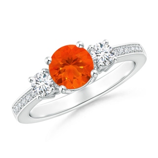 6mm AAA Classic Three Stone Fire Opal and Diamond Ring in White Gold