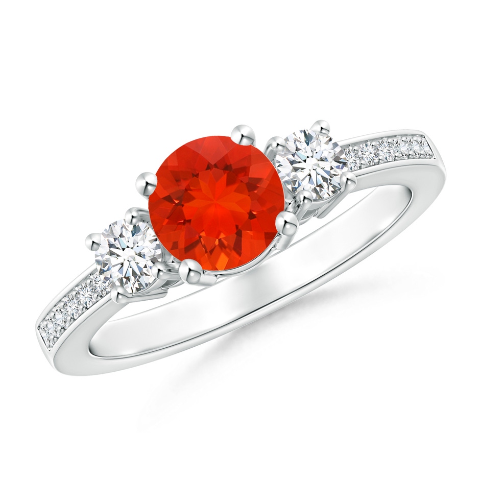 6mm AAAA Classic Three Stone Fire Opal and Diamond Ring in P950 Platinum 