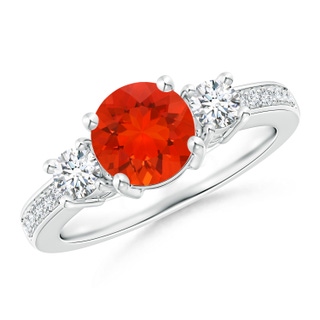 7mm AAAA Classic Three Stone Fire Opal and Diamond Ring in P950 Platinum